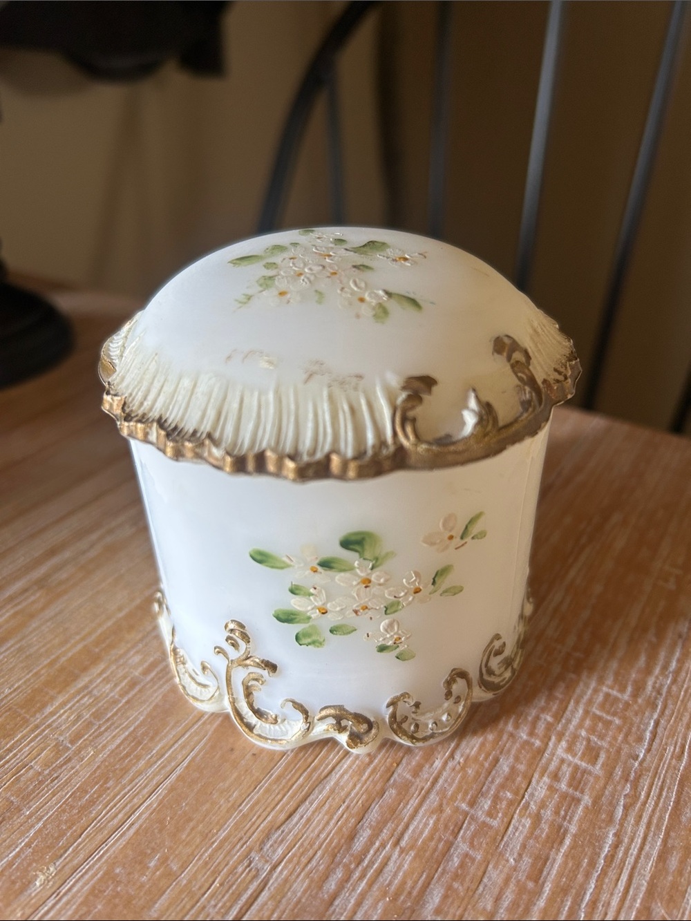 Antique Dithridge Hand Painted Floral Milk Glass Trinket Jar - Picture 10 of 13